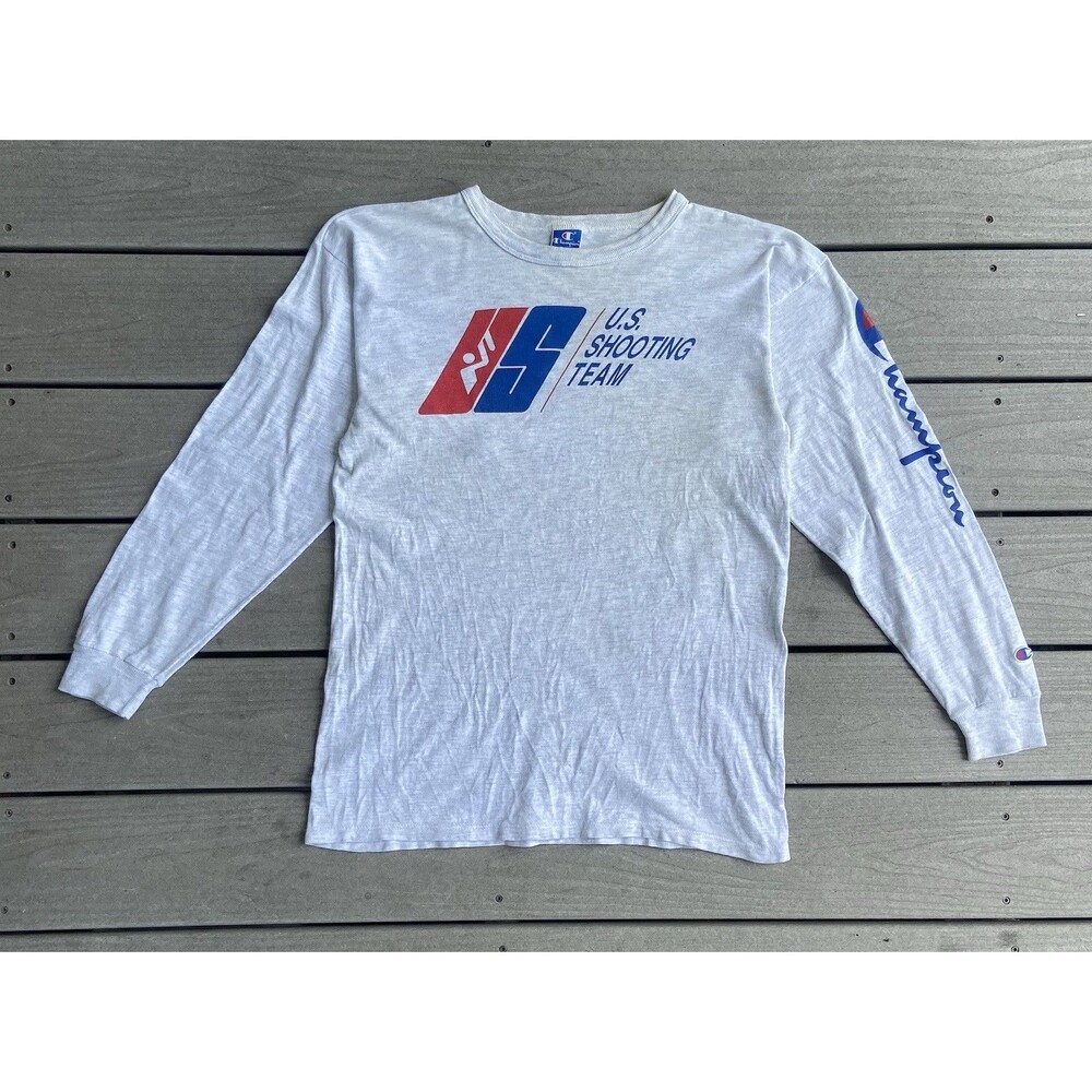 Vintage Champion US Shooting Team Long Sleeve Shirt USA Made Large Olympic Women